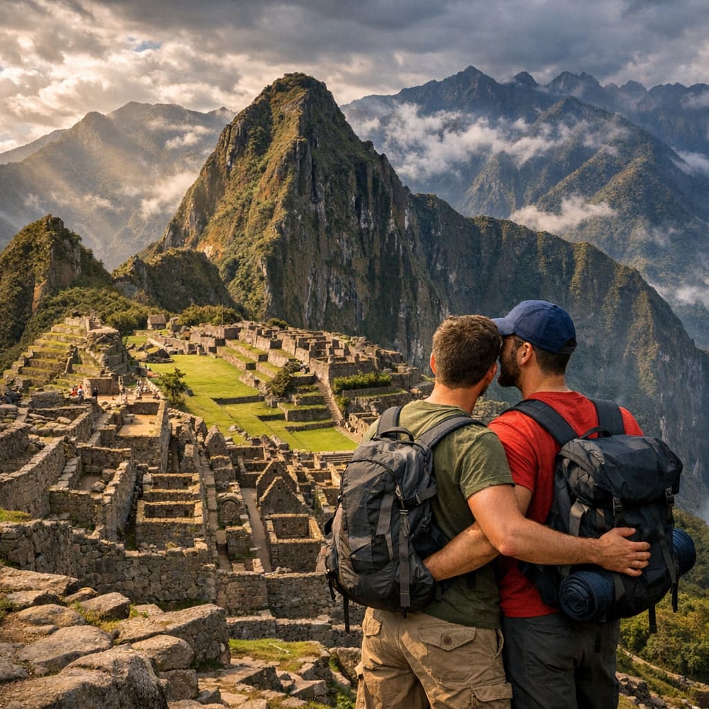 The ancient Inca citadel of Machu Picchu in Peru.